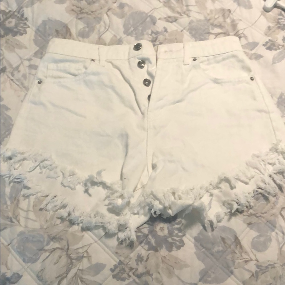 White, Distressed Denim Shorts